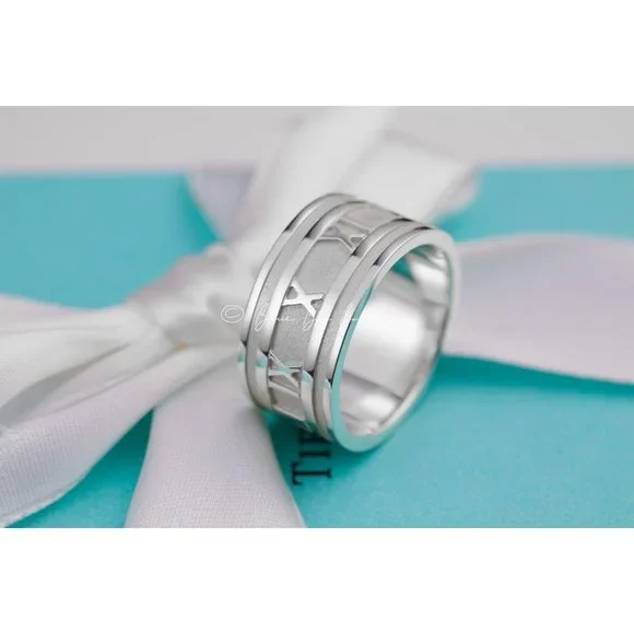 Tiffany & Co. Ring Men's Silver Atlas Roman Numerals Wide Band Vintage 1995 - Picture 3 of 10